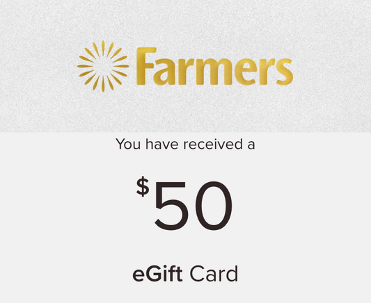 Farmers $50 gift card - fashion, beauty, and homewares from New Zealand's iconic retailer